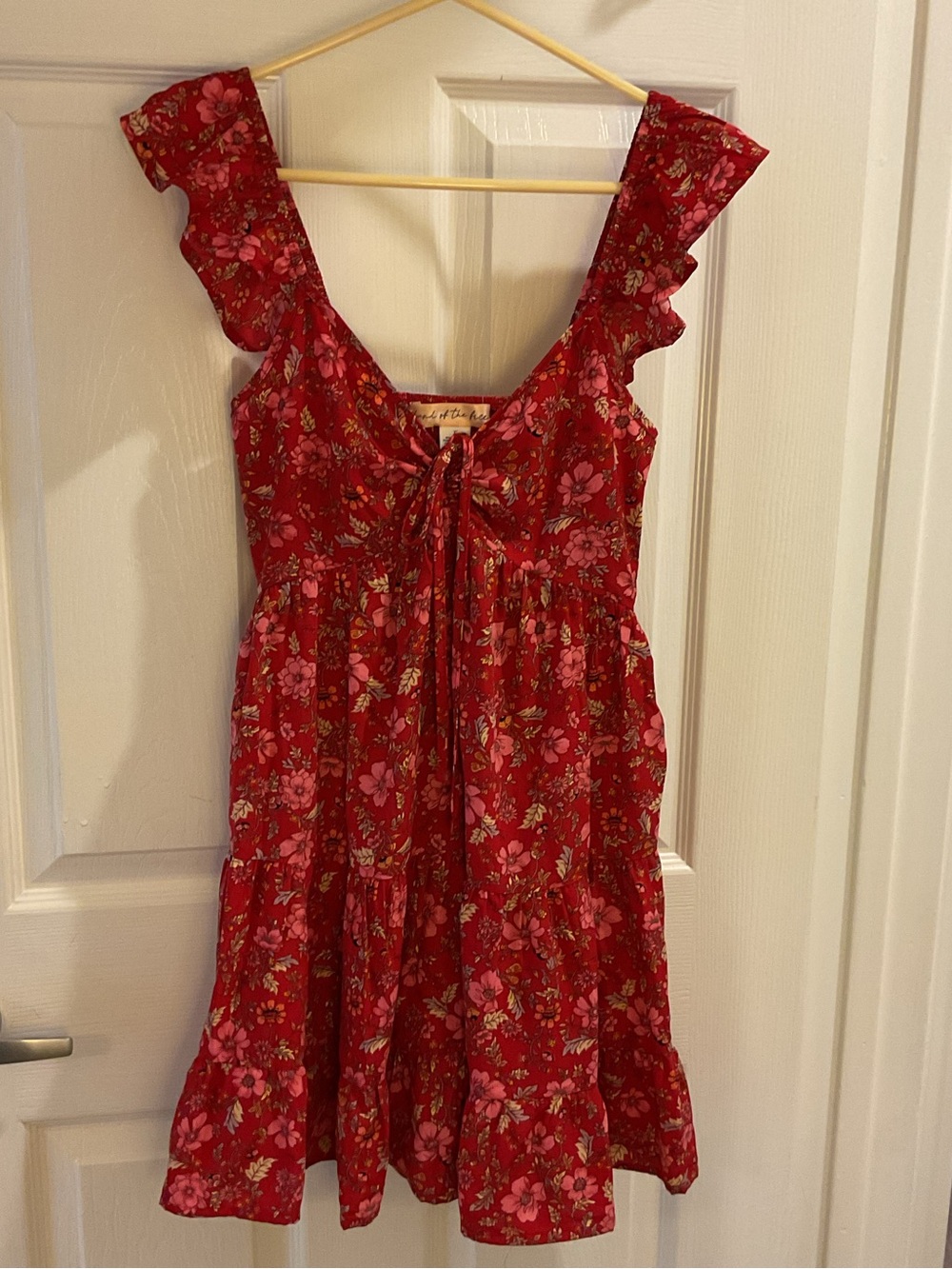 Band of the free Xs mini dress tiered Floral ruching flutter sleeve boho hippie